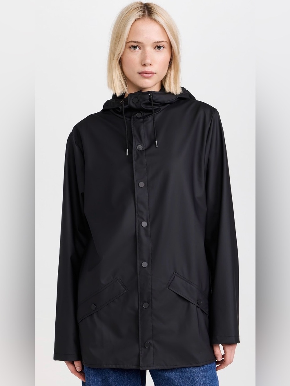 RAINS Black Hooded Rain Jacket Unisex,Size M/L